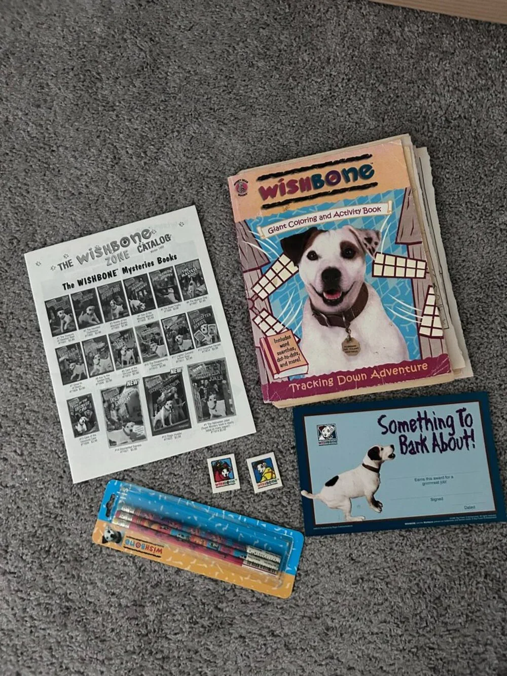 Vintage Wishbone Dog Lot Pencils Stickers Catalog Coloring Book